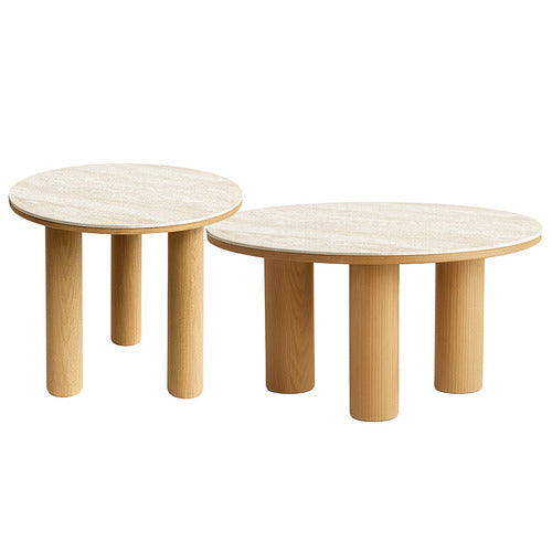 EXQUISITE LIVING 2 PIECE ELLIOT TRAVERTINE-LOOK COFFEE & SIDE TABLE SET