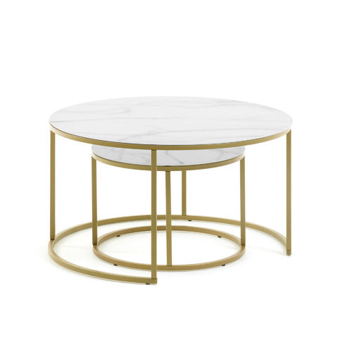 LINEA FURNITURE 2 PIECE TORLEF FAUX MARBLE NESTING COFFEE TABLE SET