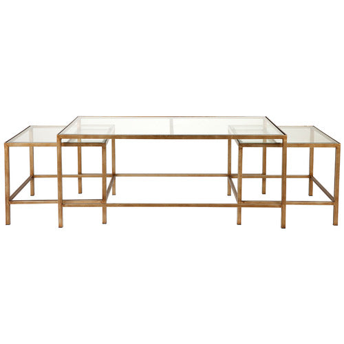 REXINGTON HOME 3 PIECE CHARLOTTE RECTANGULAR GLASS-TOP NESTING TABLE SET