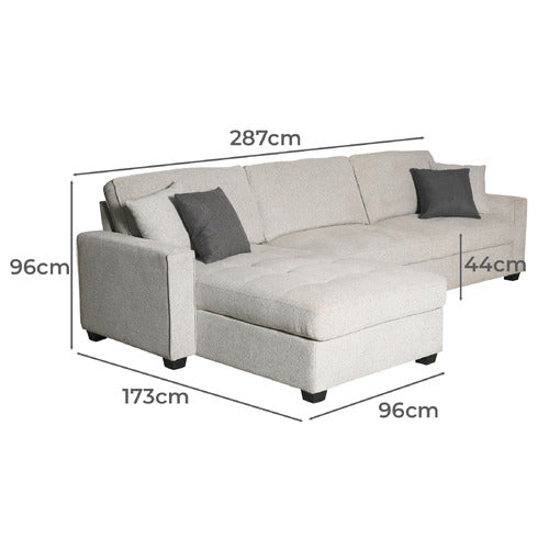SOUTHERN STYLERS SAMI 3 SEATER UPHOLSTERED SOFA WITH LEFT CHAISE