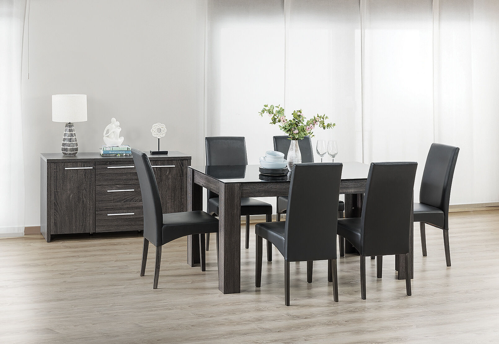 SUMMIT 7 PIECE DINING SUITE BLACK/CHARCOAL