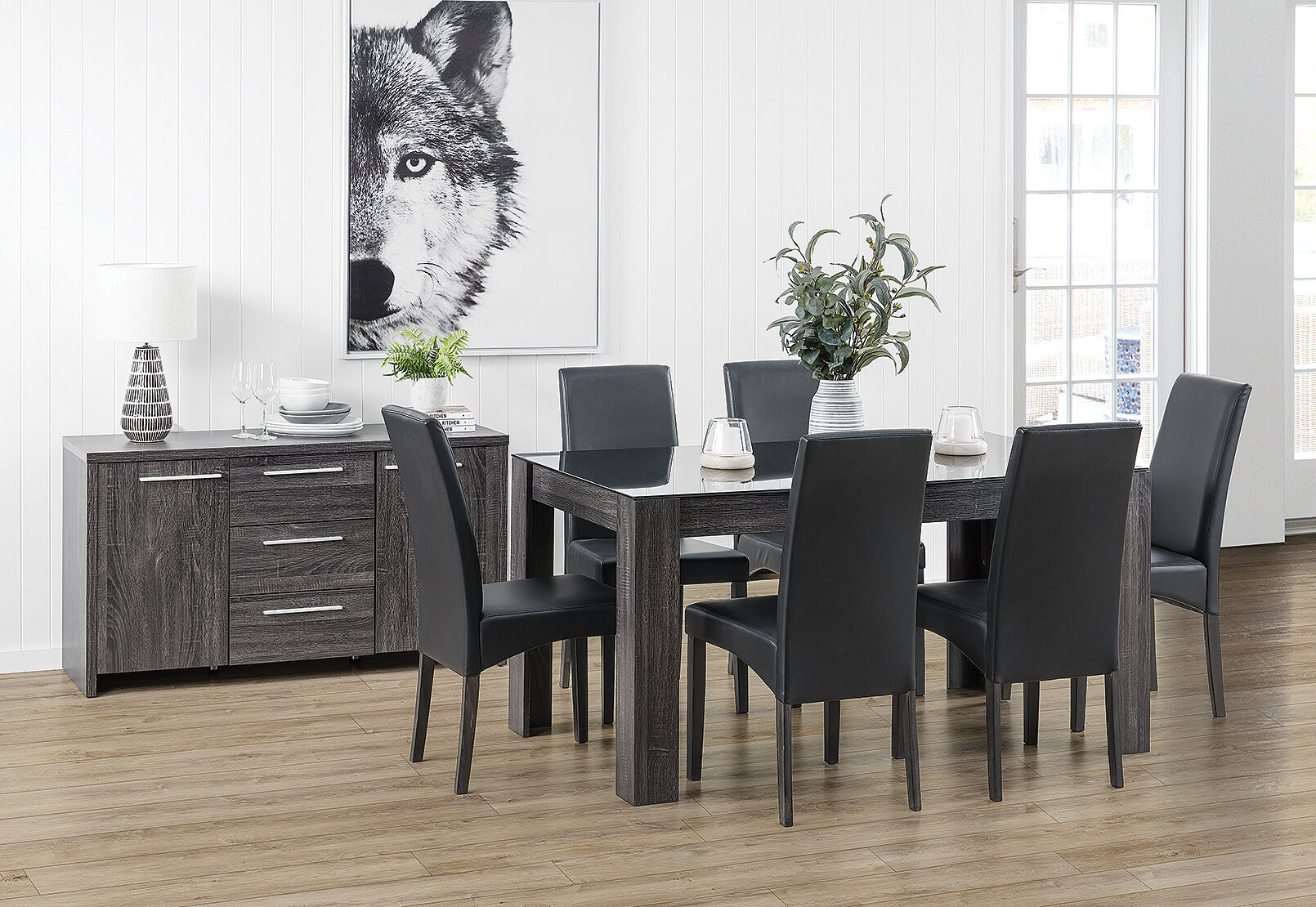 SUMMIT 7 PIECE DINING SUITE BLACK/CHARCOAL