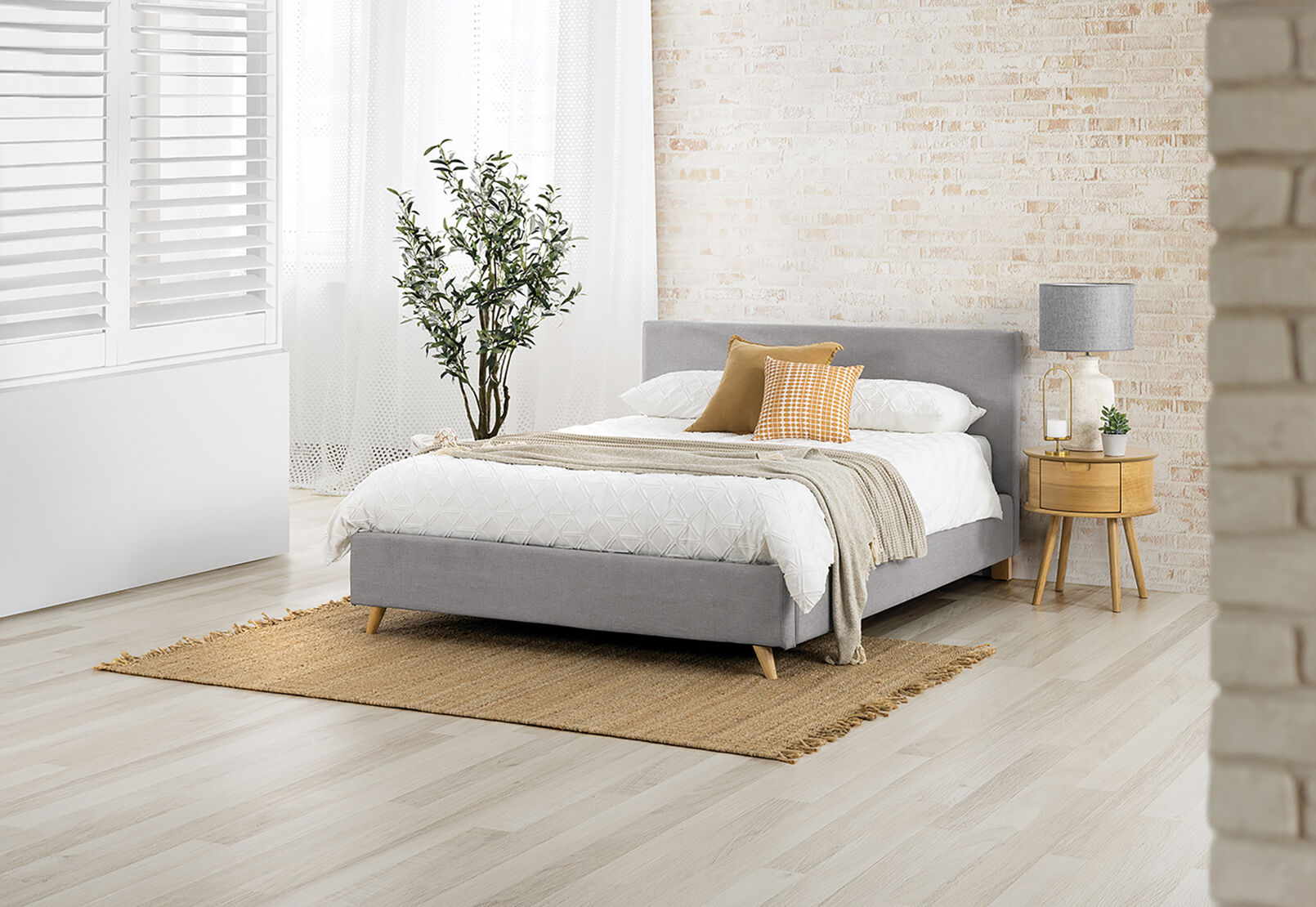 SCANDI QUEEN BED LIGHT GREY