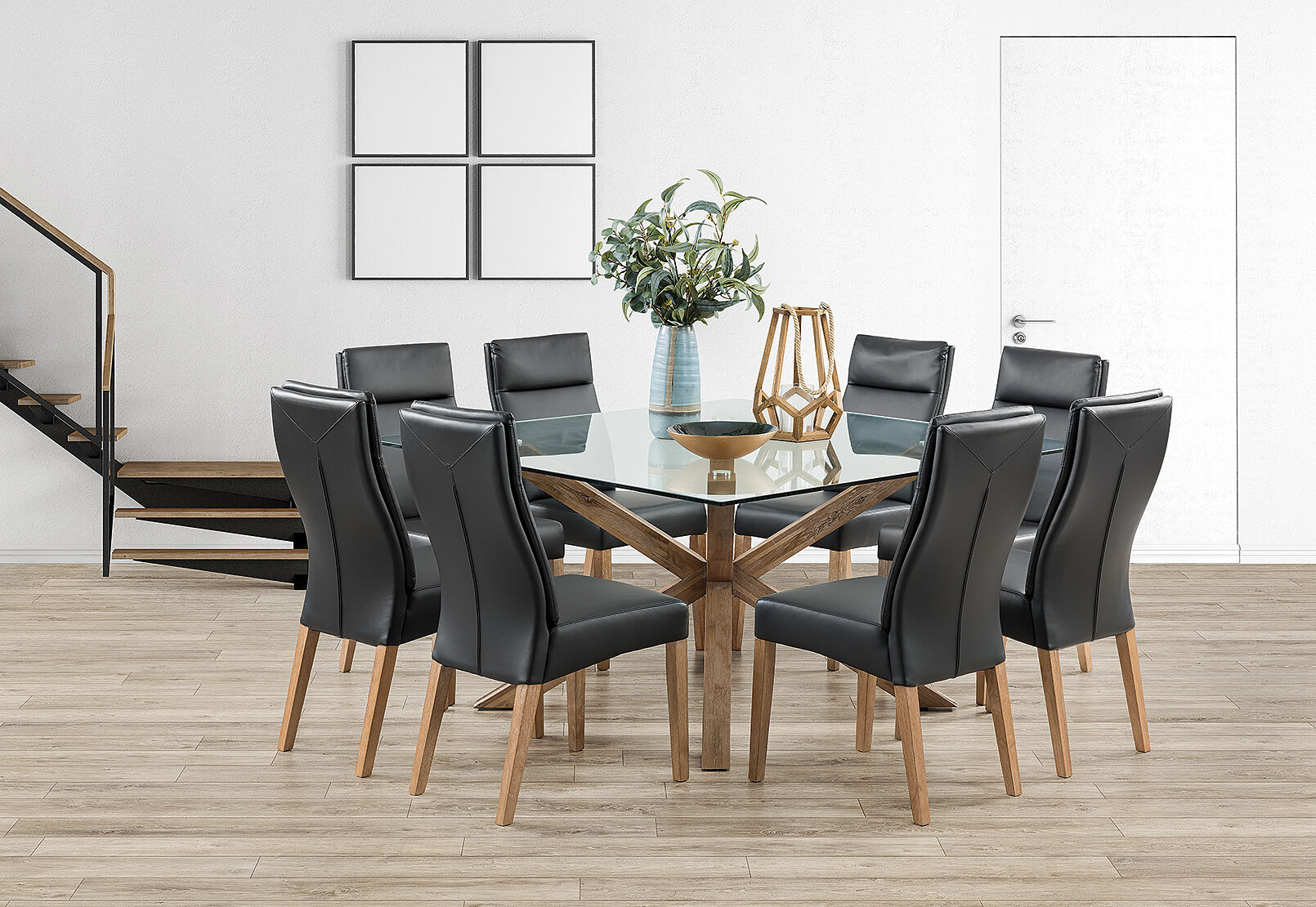 PROMENADE 9 PIECE DINING SUITE WITH ASHEVILLE DINING CHAIRS BLACK