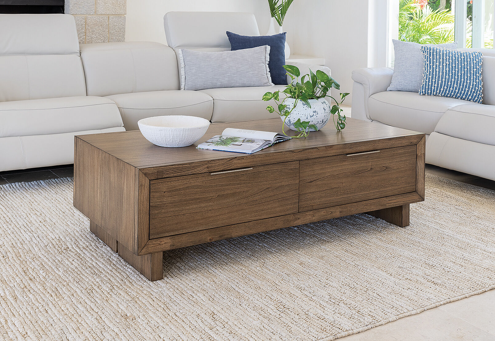 SORVINO 2 DRAWER COFFEE TABLE LIGHT WALNUT