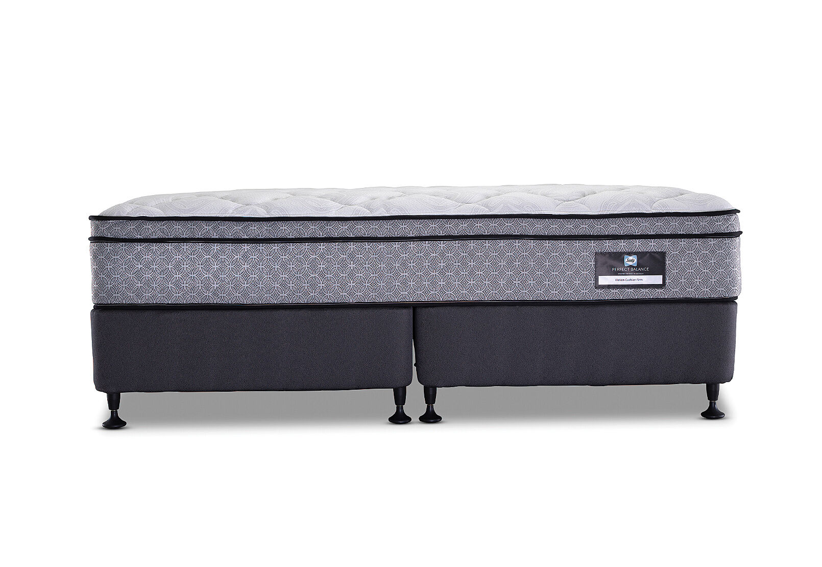SEALY PERFECT BALANCE ELATION CUSHION FIRM KING ENSEMBLE. GREY