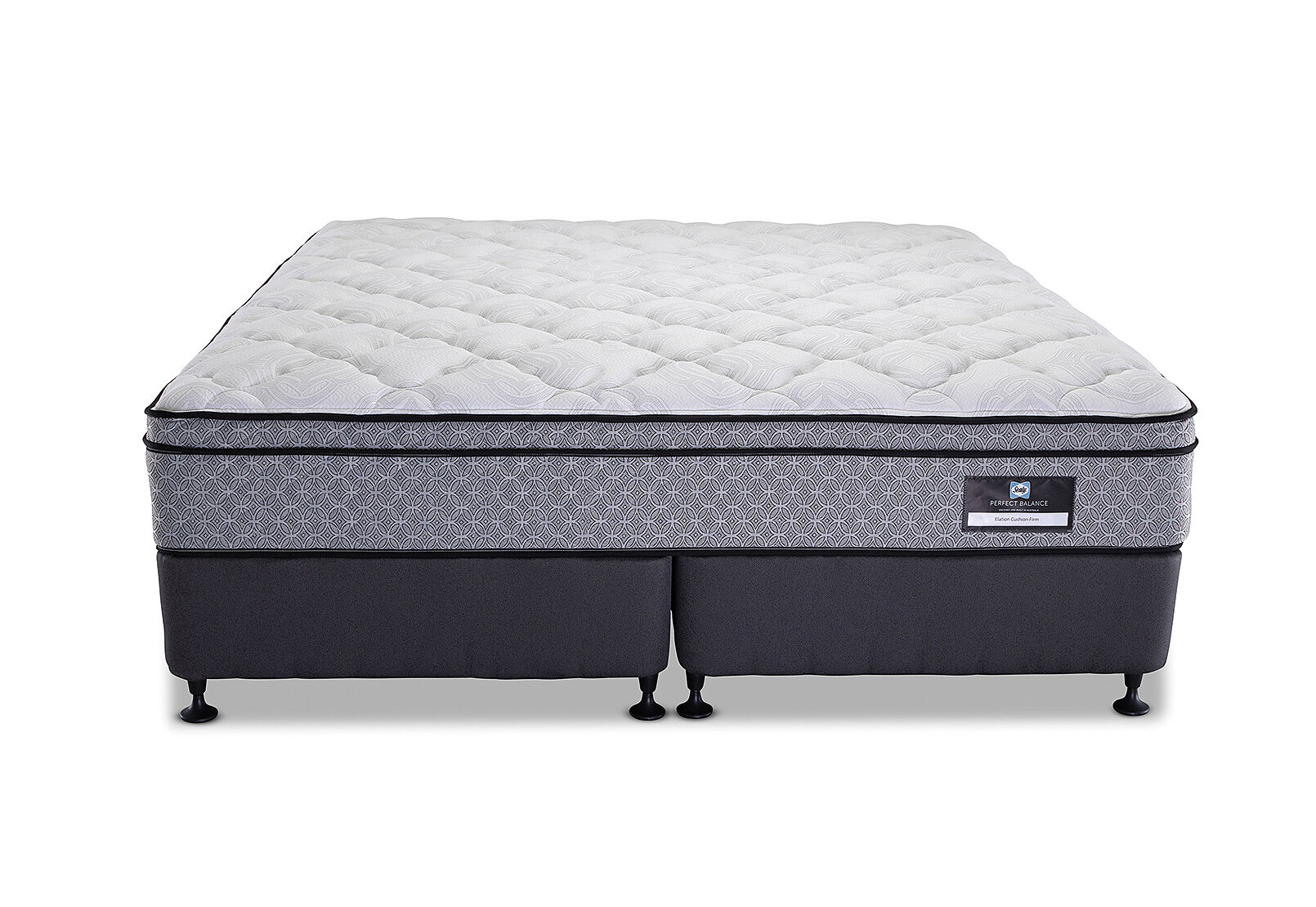 SEALY PERFECT BALANCE ELATION CUSHION FIRM KING ENSEMBLE. GREY