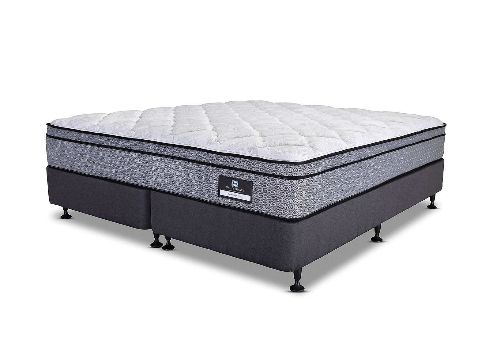 SEALY PERFECT BALANCE ELATION CUSHION FIRM KING ENSEMBLE. GREY