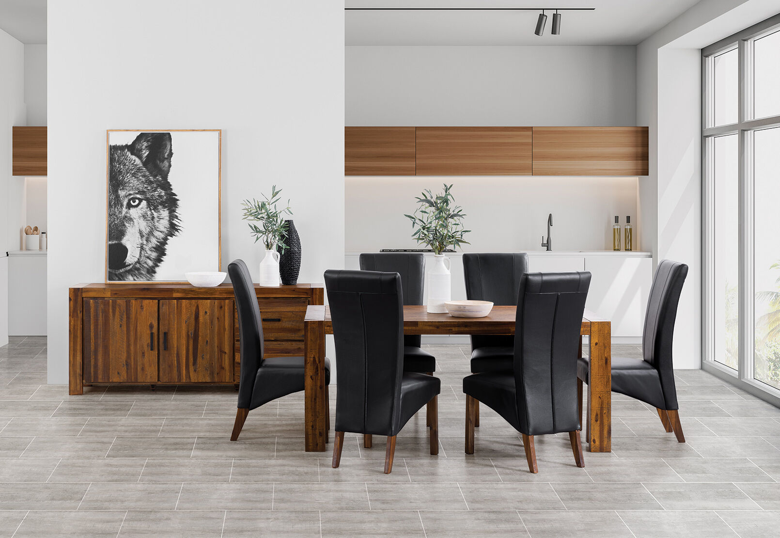 BISBEE 7 PIECE DINING SUITE WITH ZUMA DINING CHAIRS BLACK
