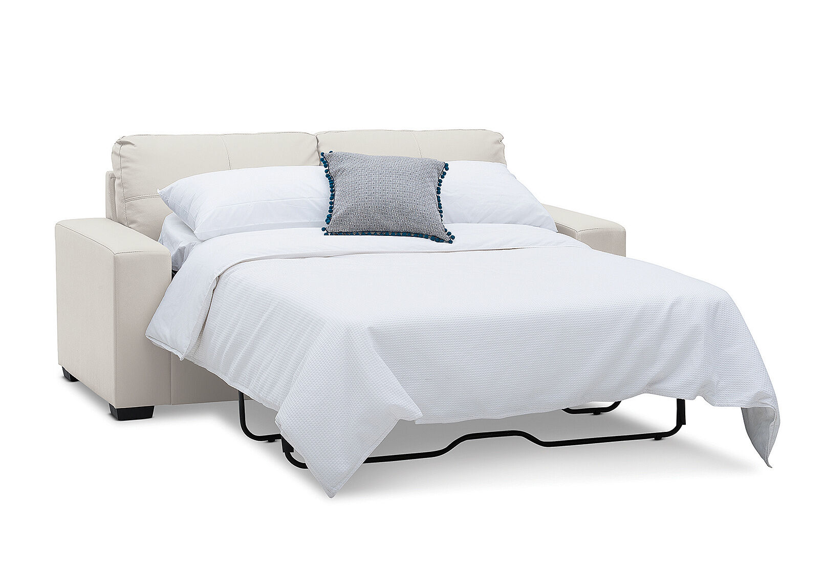 DIAMOND LEATHER-LOOK 2.5 SEATER SOFA BED BEIGE