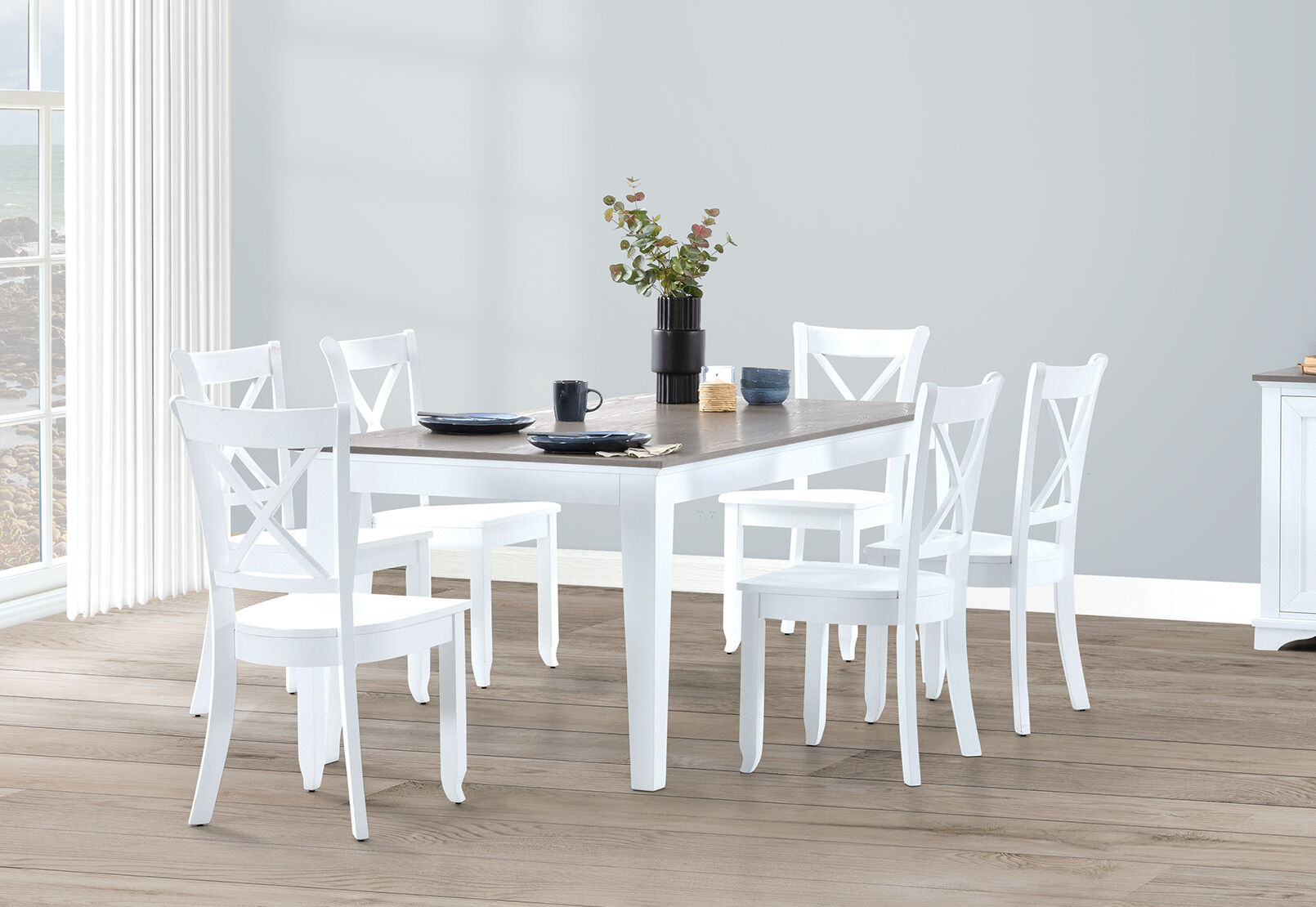MARSEILLE 7 PIECE DINING SUITE WITH CLOUDS DINING CHAIRS WHITE