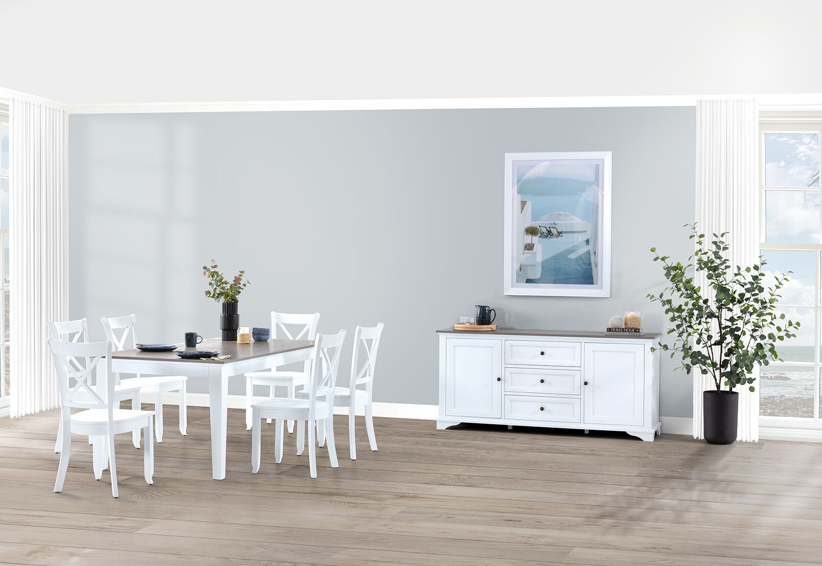 MARSEILLE 7 PIECE DINING SUITE WITH CLOUDS DINING CHAIRS WHITE