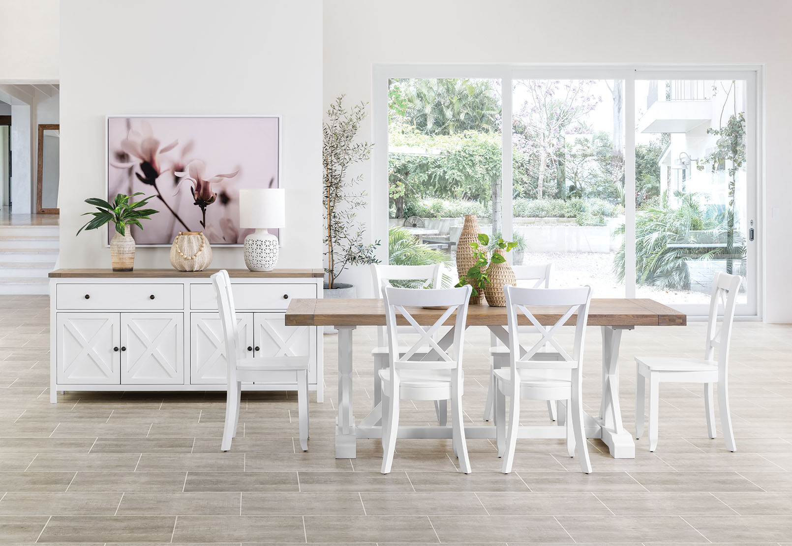 NORMANDY 7 PIECE DINING SUITE WITH CLOUDS DINING CHAIRS WHITE