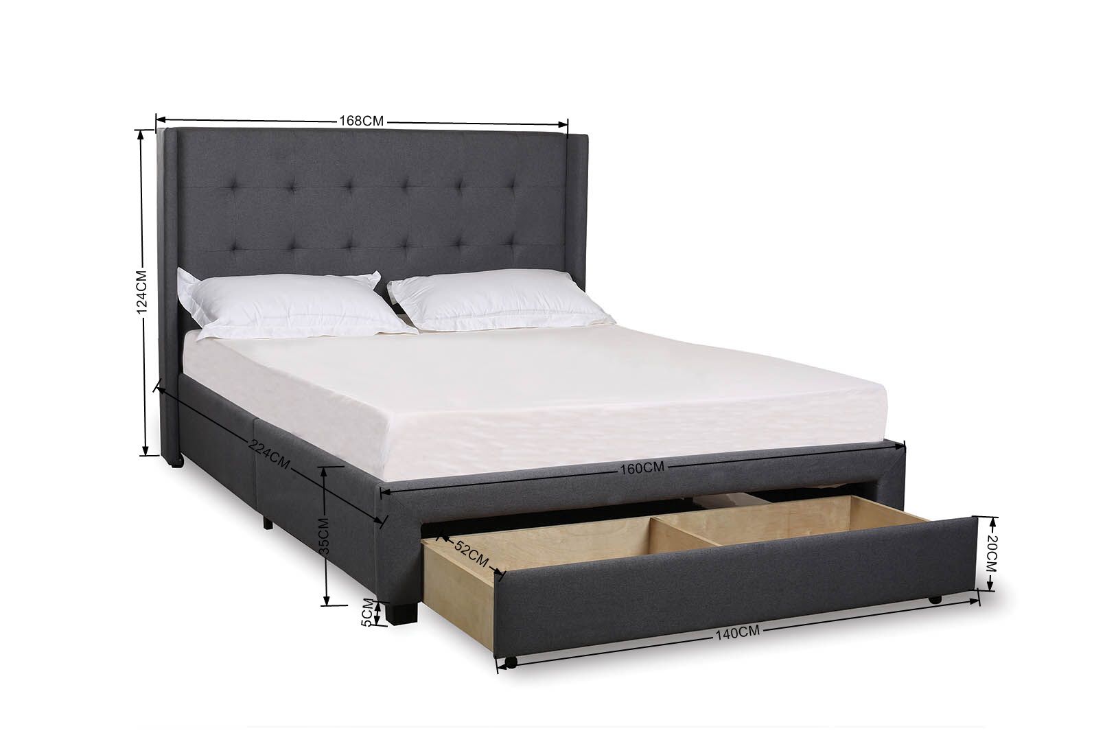 HARDWIN GREY QUEEN BED WITH DRAWERS GREY