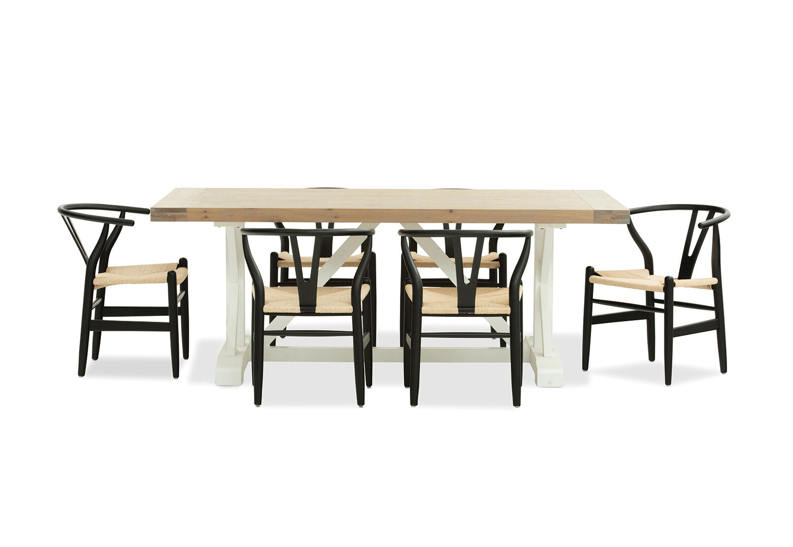 NORMANDY 7 PIECE DINING SUITE WITH WISHBONE REPLICA MKII DINING CHAIRS BLACK