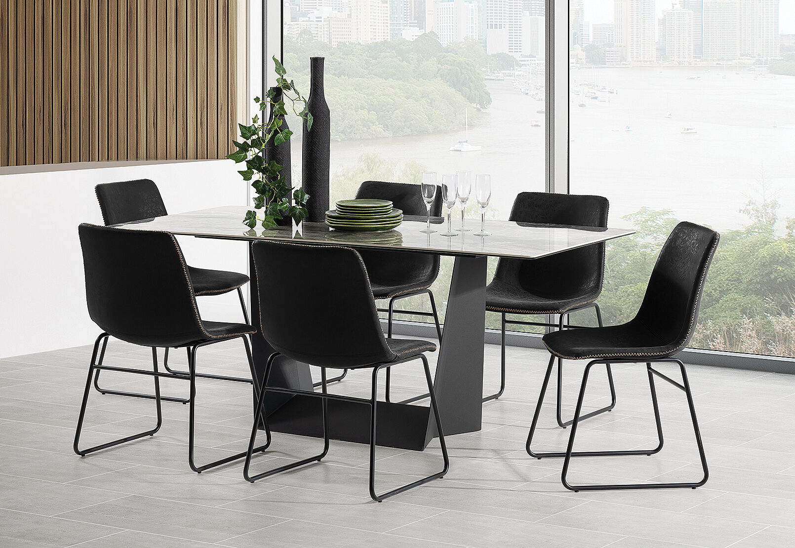 MILAS 7 PIECE DINING SUITE WITH LOIRE DINING CHAIRS BLACK