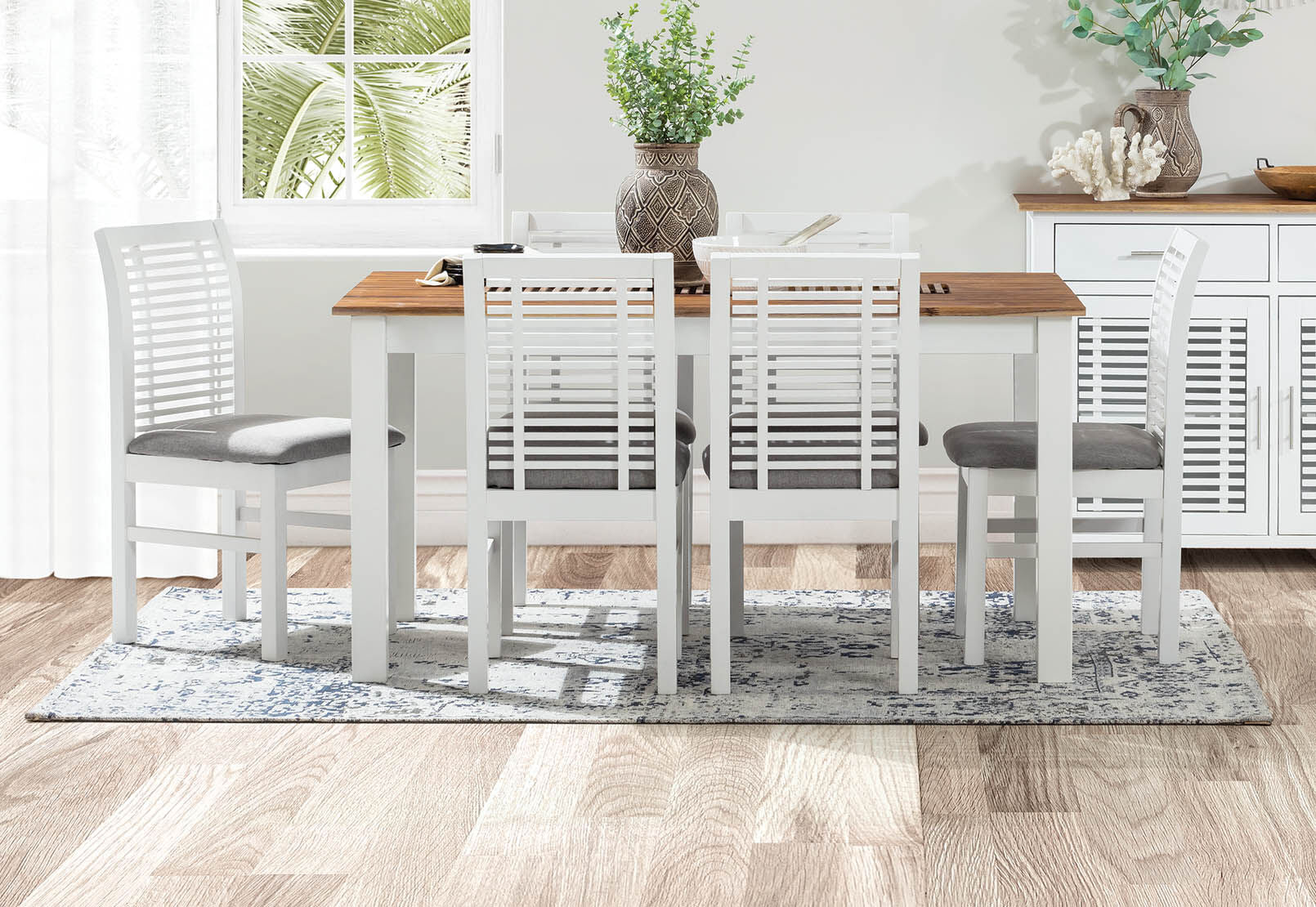 SANTO ANDRE 7 PIECE DINING SUITE WHITE/PEWTER