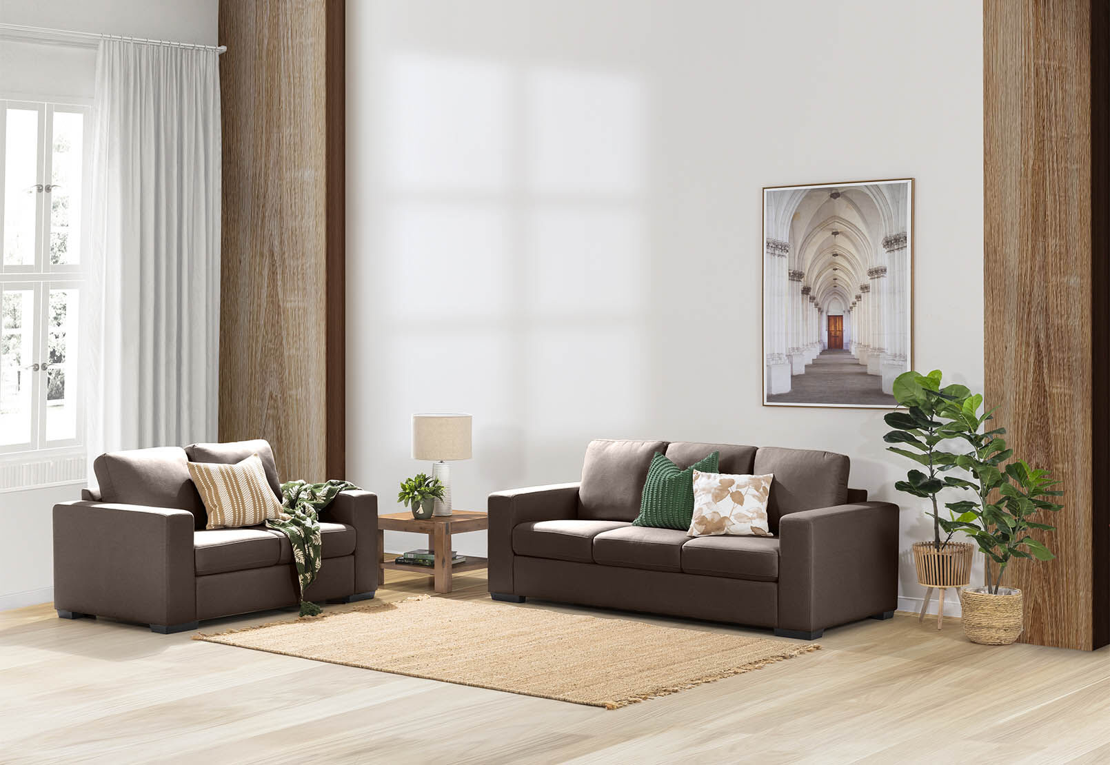 KIRBY FABRIC 3 SEAT SOFA COFFEE