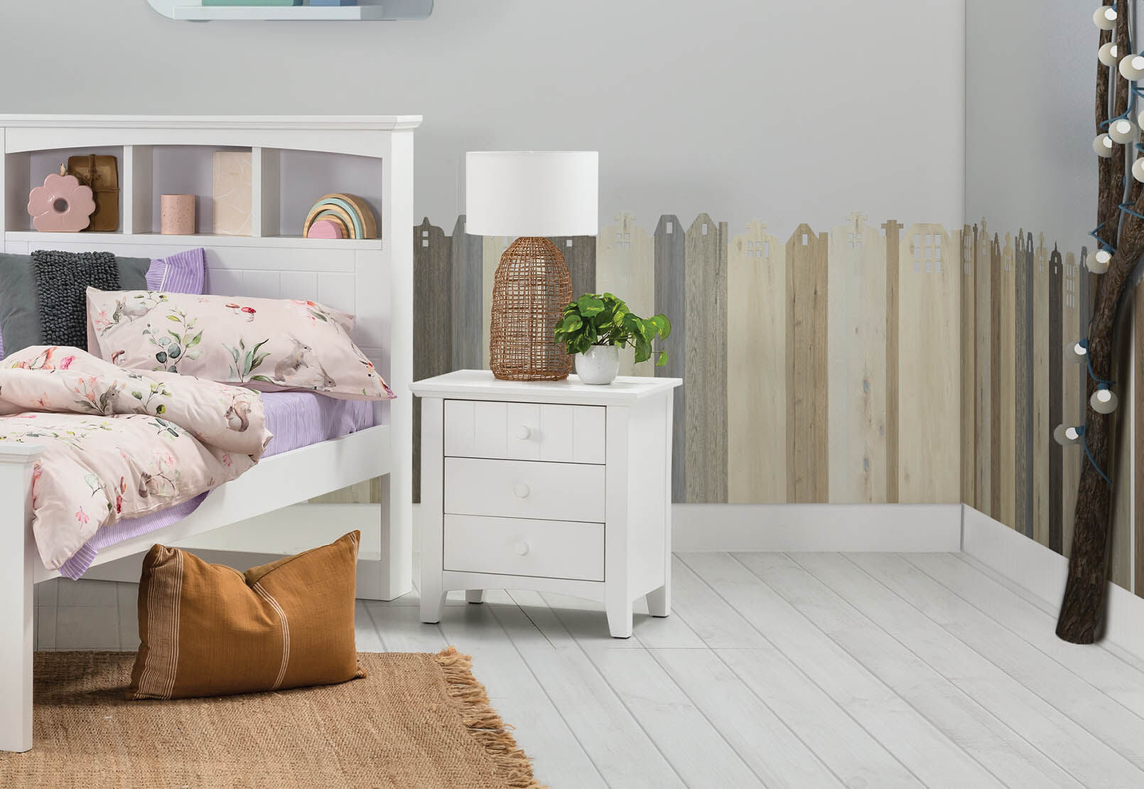 COPELAND 3 DRAWER BEDSIDE. WHITE
