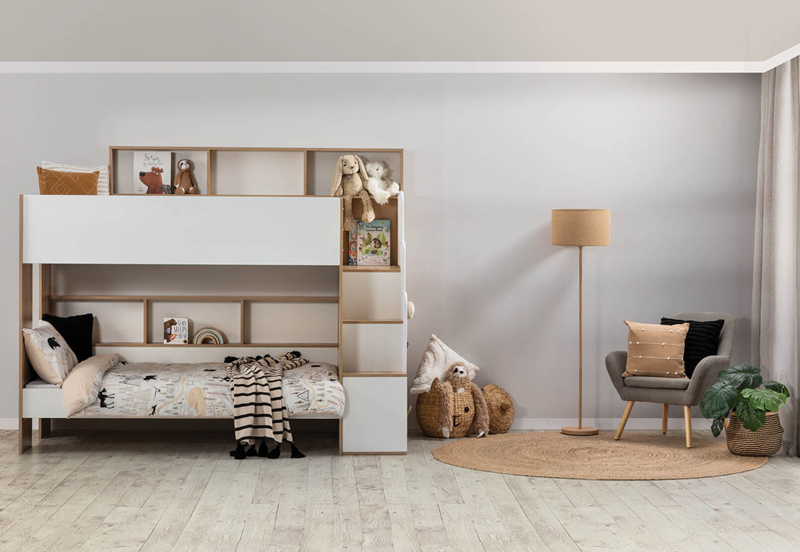 RYU DOUBLE BUNK BED WHITE/NATURAL