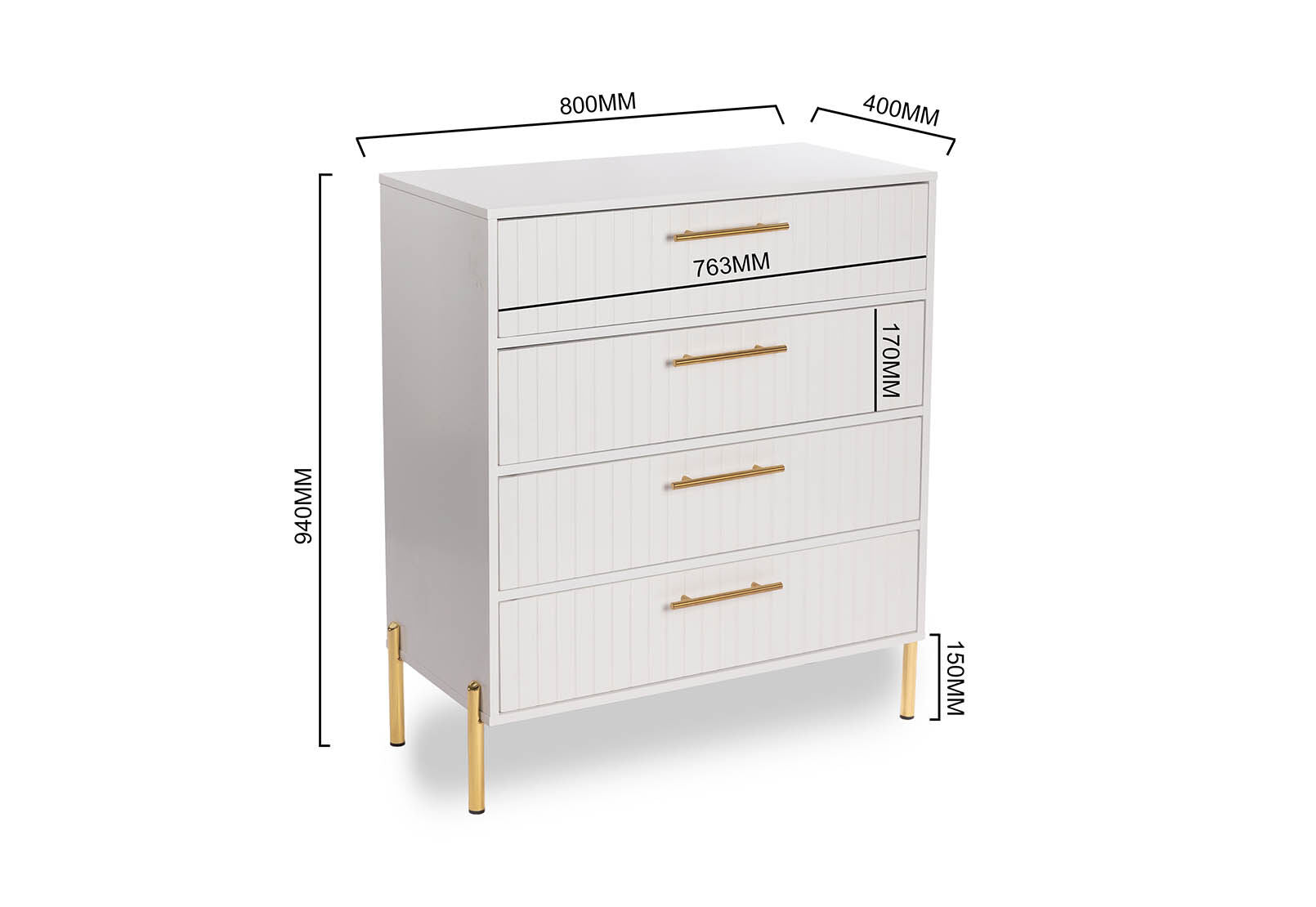 DELGADO WHITE 4 DRAWER TALL CHEST WHITE