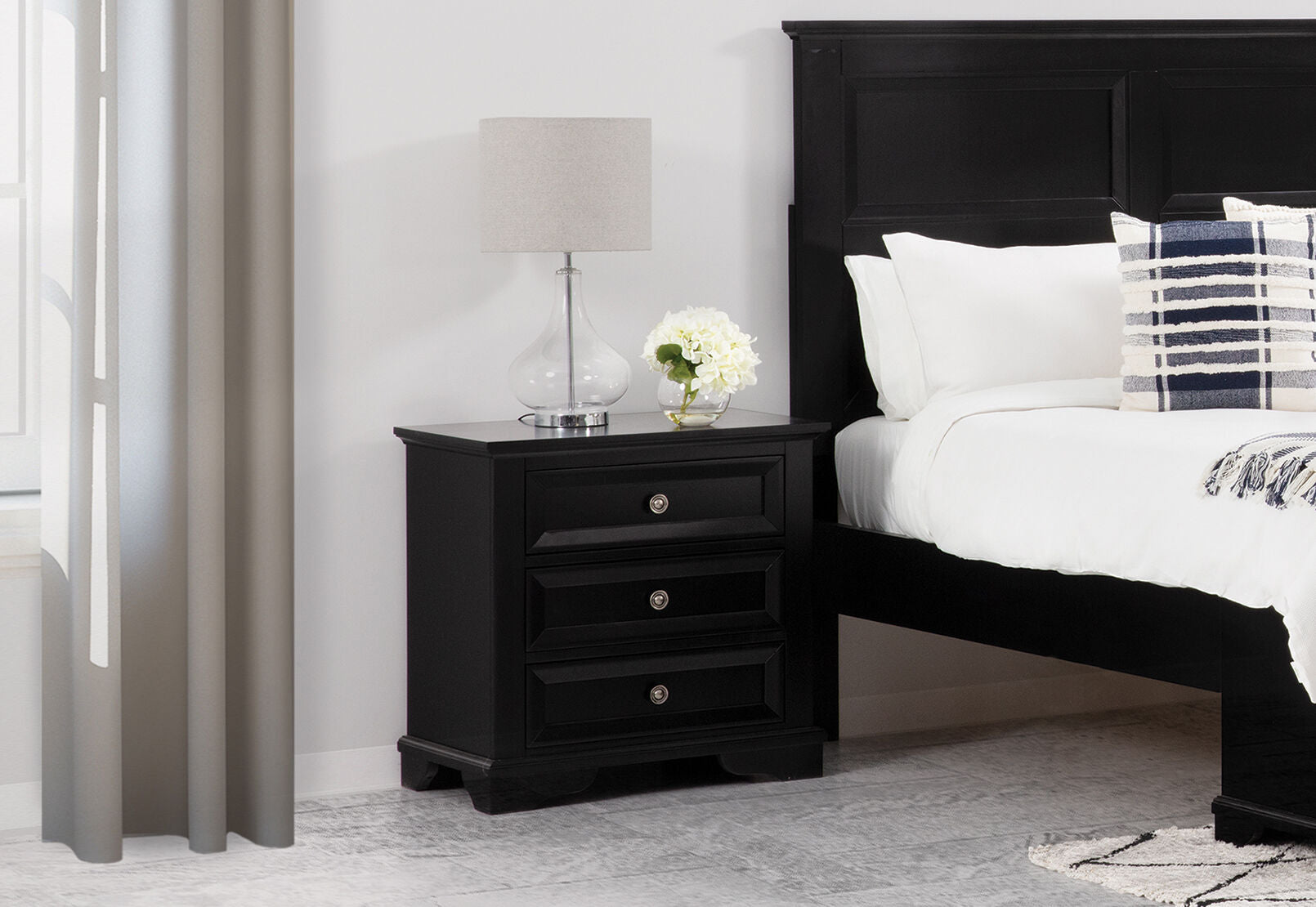 CHANELLE 3 DRAWER BEDSIDE BLACK