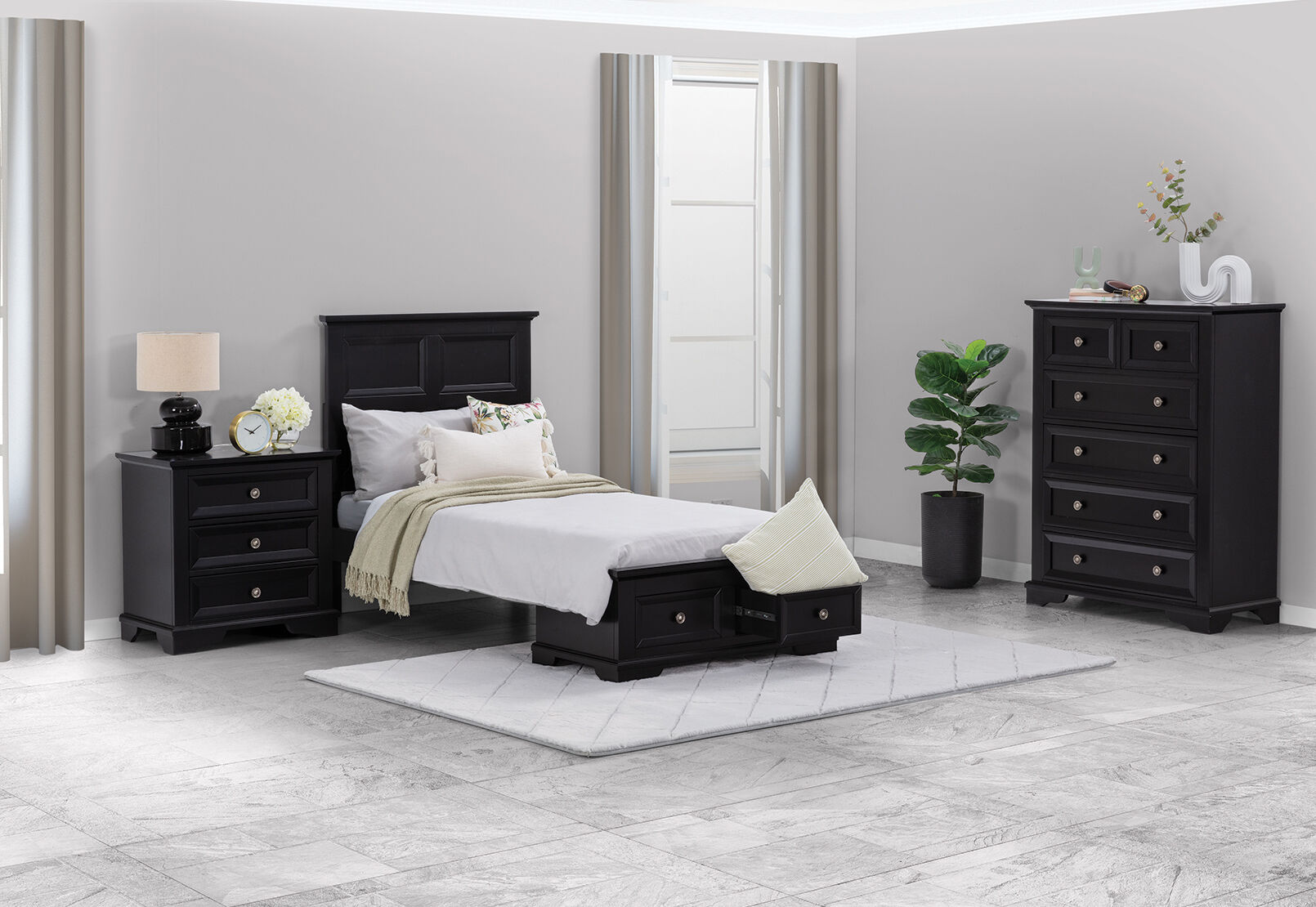 CHANELLE KING SINGLE BED BLACK