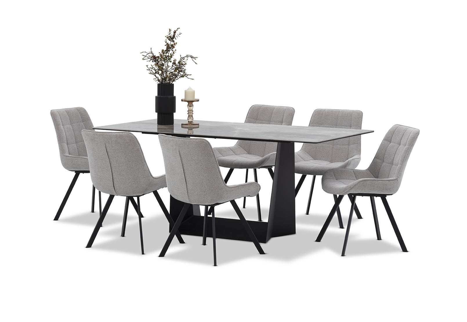 MILAS 7 PIECE DINING SUITE WITH ARABELLA DINING CHAIRS GREY