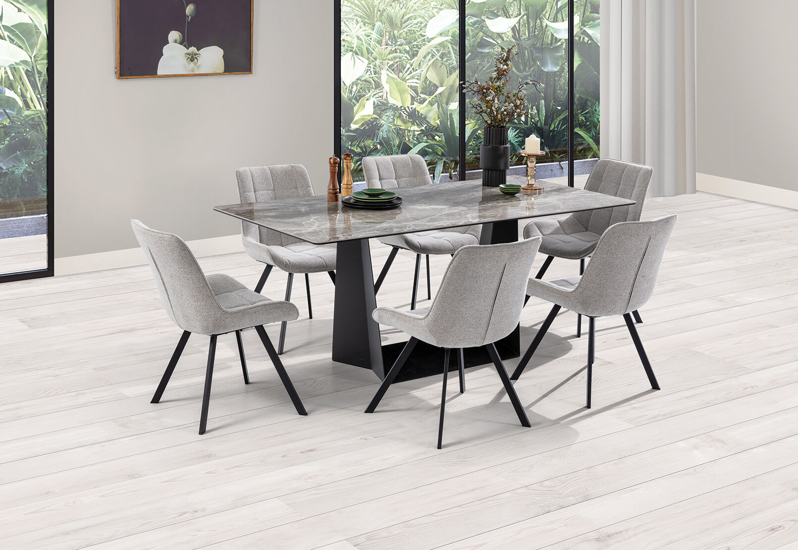 MILAS 7 PIECE DINING SUITE WITH ARABELLA DINING CHAIRS GREY