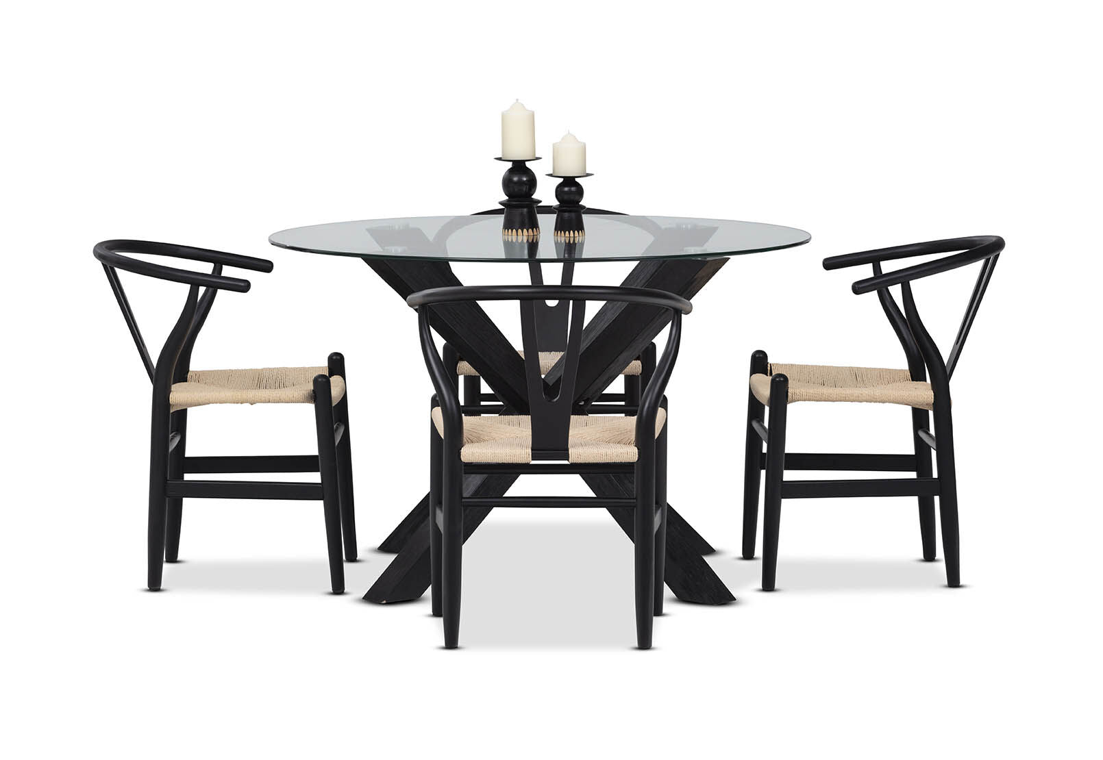 PROMENADE 5 PIECE DINING SUITE WITH WISHBONE REPLICA MKII DINING CHAIRS BLACK