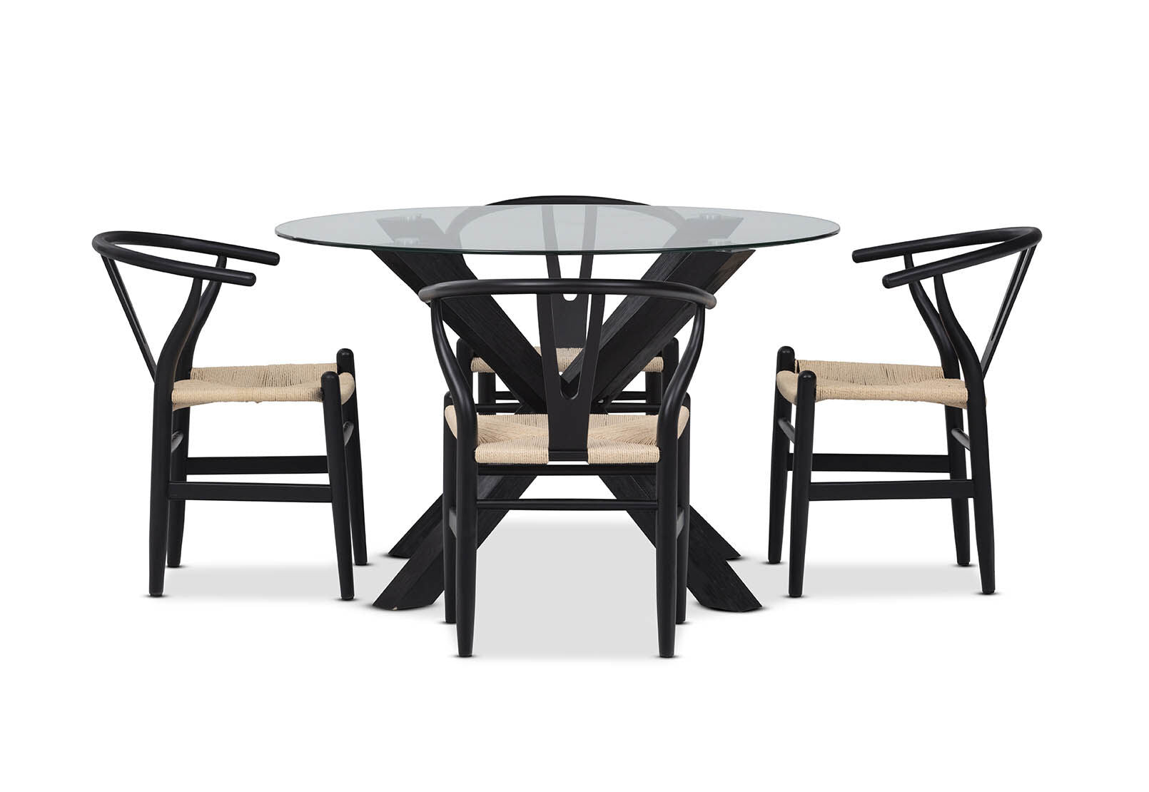 PROMENADE 5 PIECE DINING SUITE WITH WISHBONE REPLICA MKII DINING CHAIRS BLACK
