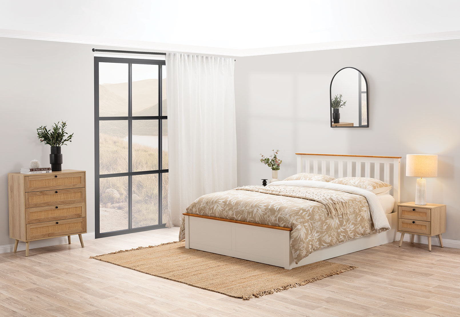 KIRK WHITE/NATURAL QUEEN LIFT BED WHITE/NATURAL