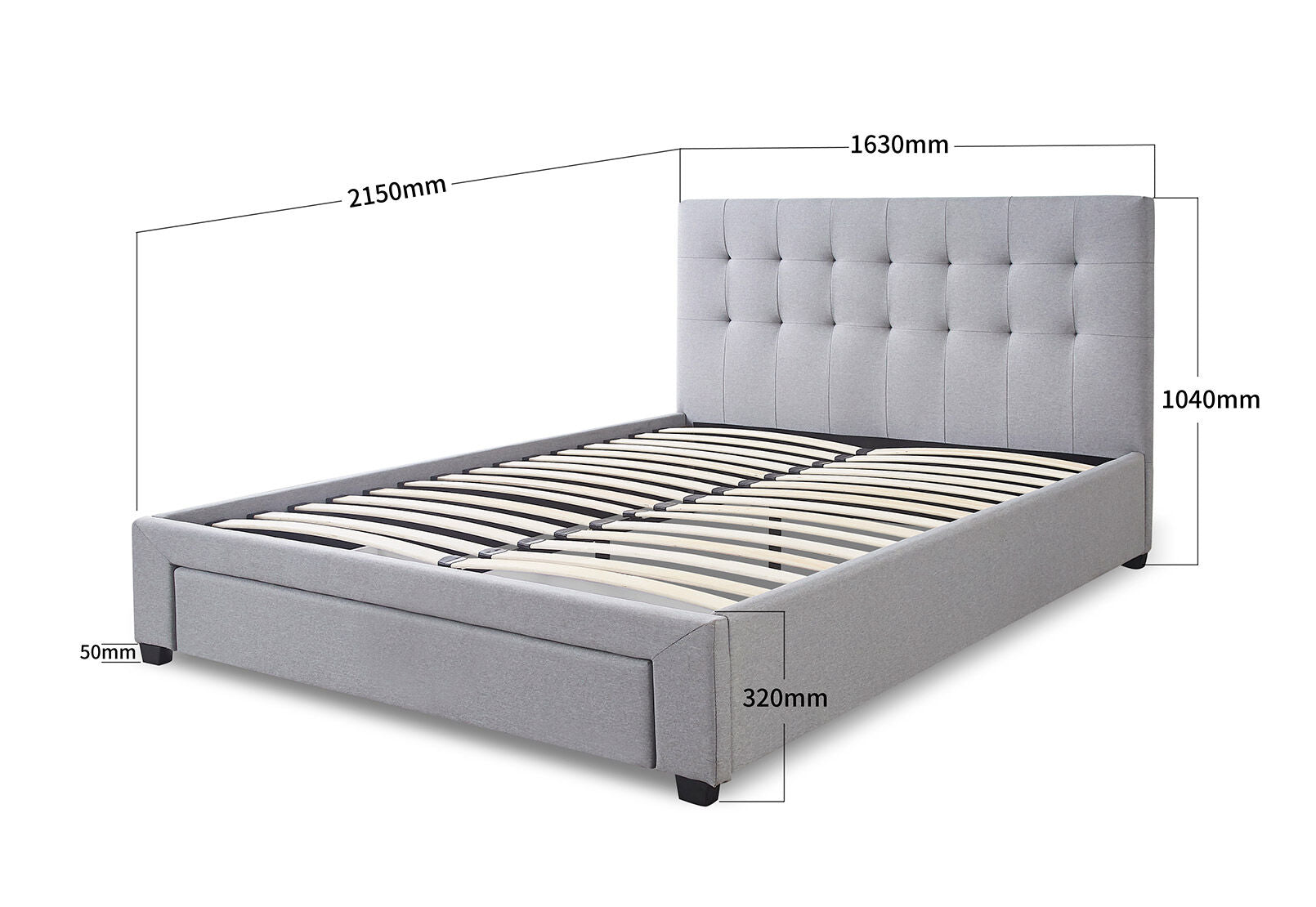 SOUTHAMPTON QUEEN BED WITH DRAWER LIGHT GREY