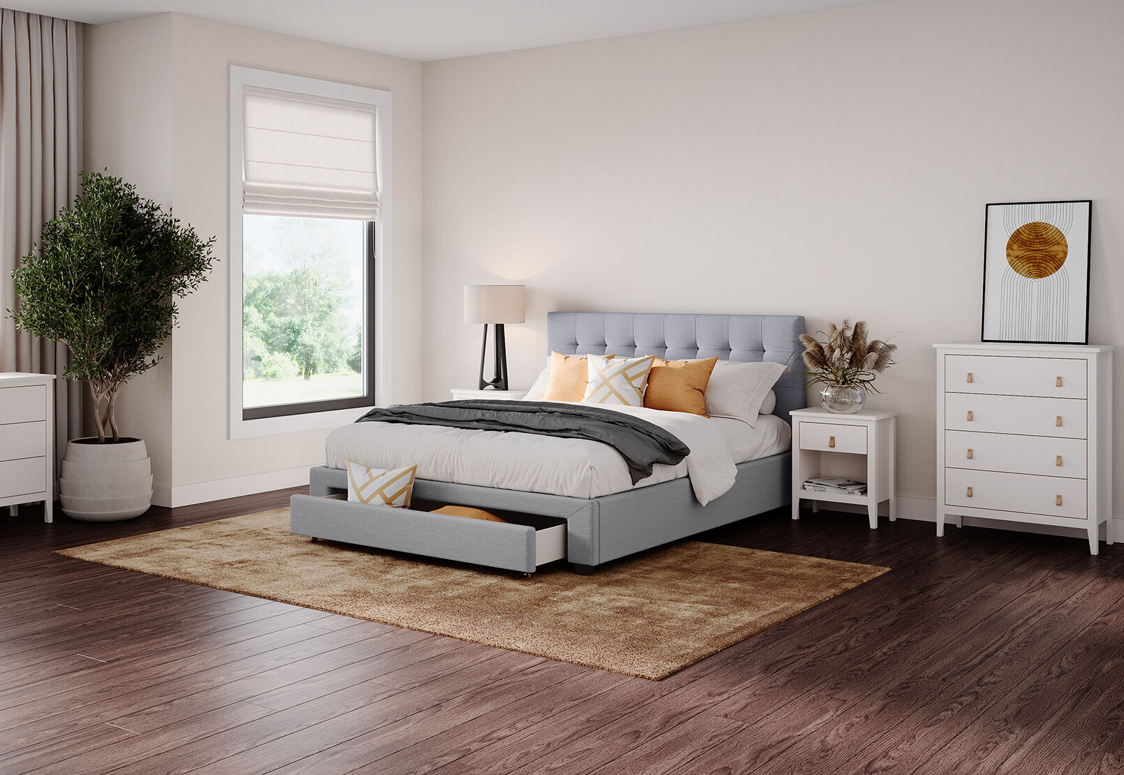 SOUTHAMPTON DOUBLE BED WITH DRAWER LIGHT GREY