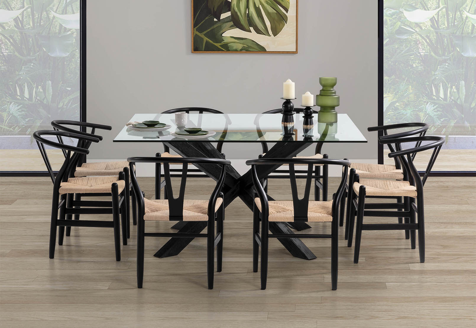 PROMENADE SQUARE GLASS TOP DINING TABLE BLACK