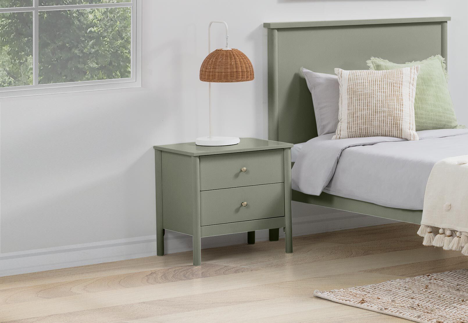 ROWLAND 2 DRAWER BEDSIDE OLIVE