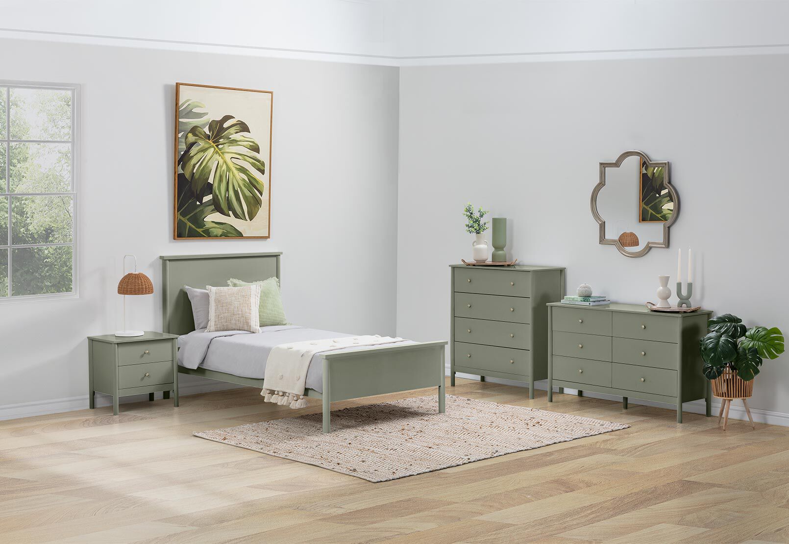 ROWLAND 2 DRAWER BEDSIDE OLIVE