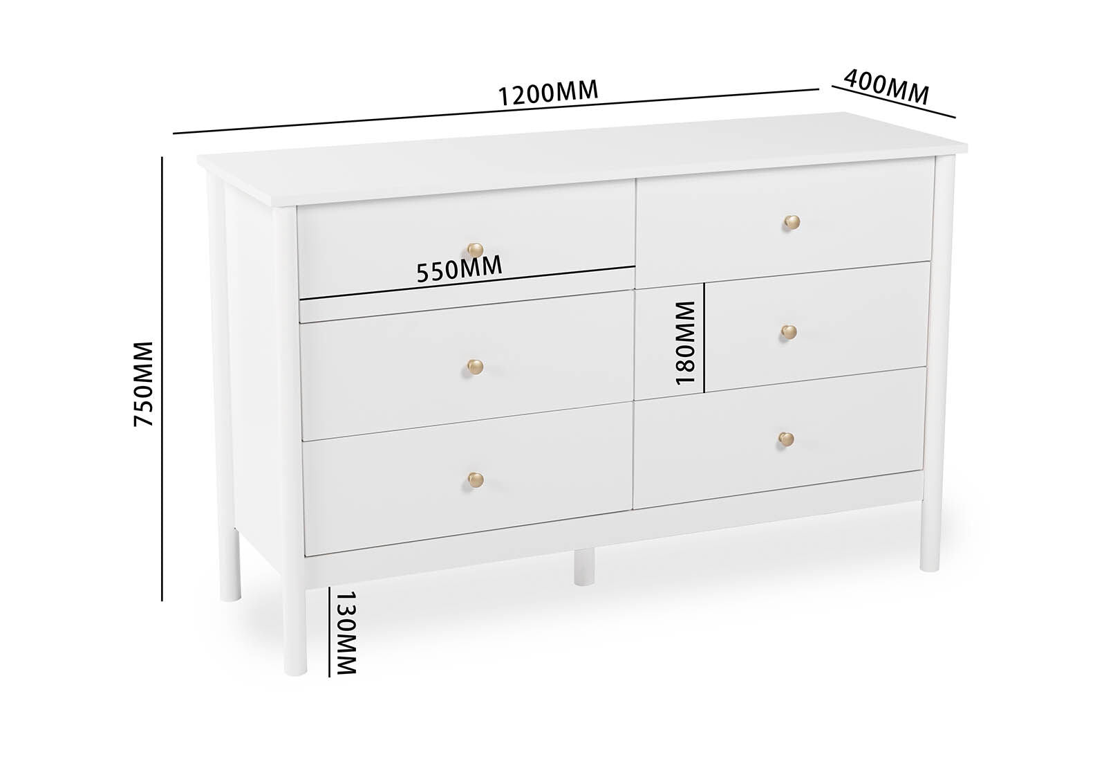 ROWLAND 6 DRAWER DRESSER WHITE