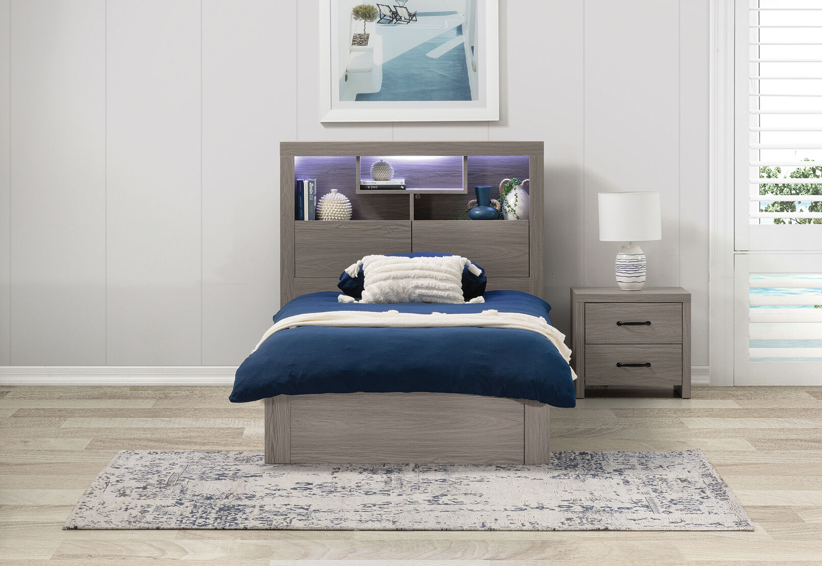 GEOVANA KING SINGLE BED GREY