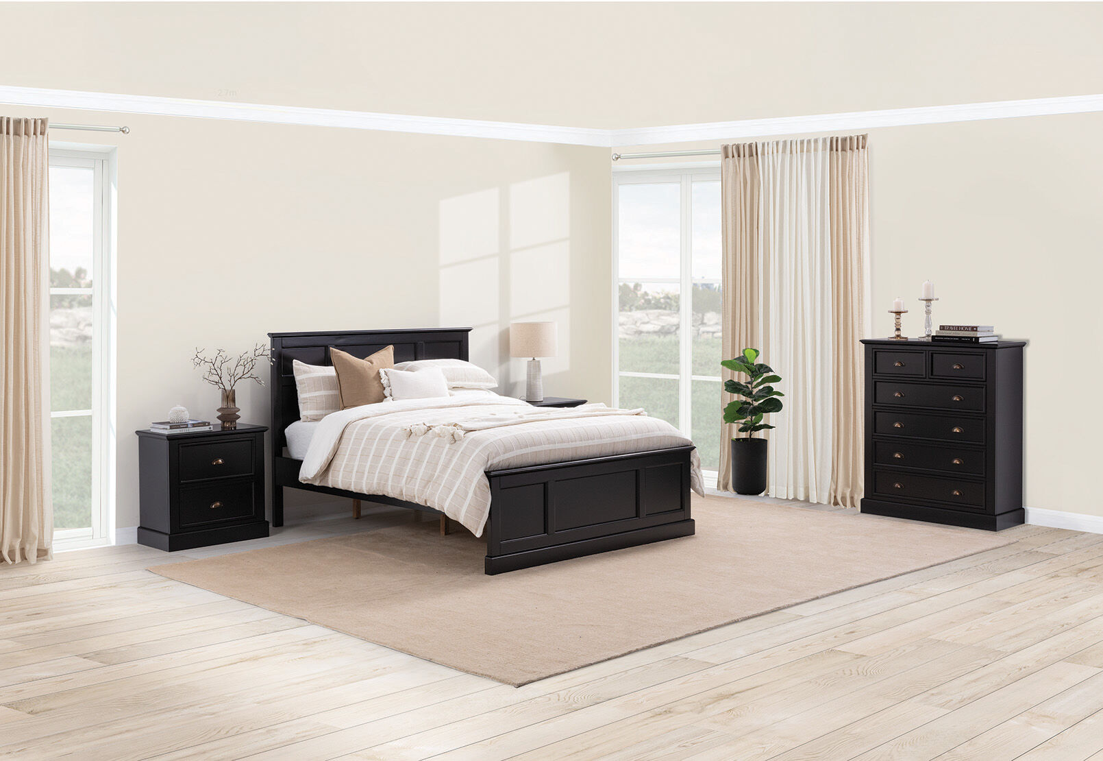 CHRYSTELLE 4 PIECE DOUBLE TALL CHEST BEDROOM SUITE. DUNE