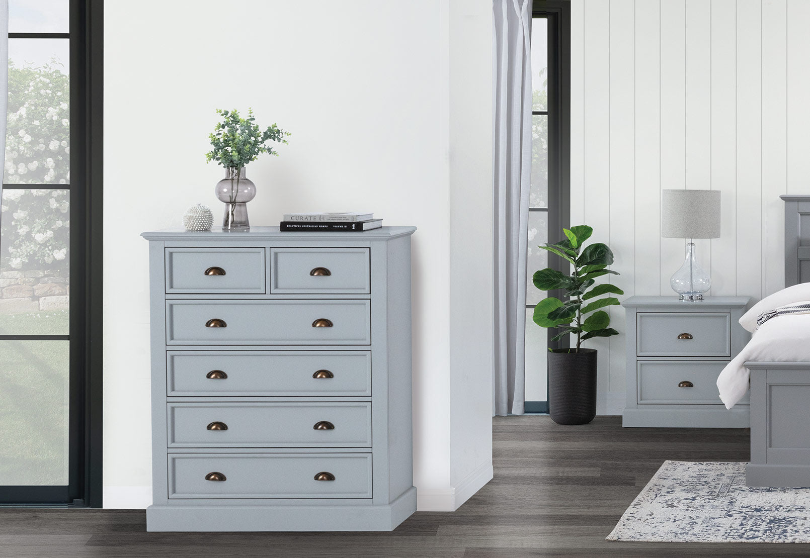 CHRYSTELLE 6 DRAWER TALL CHEST LIGHT GREY