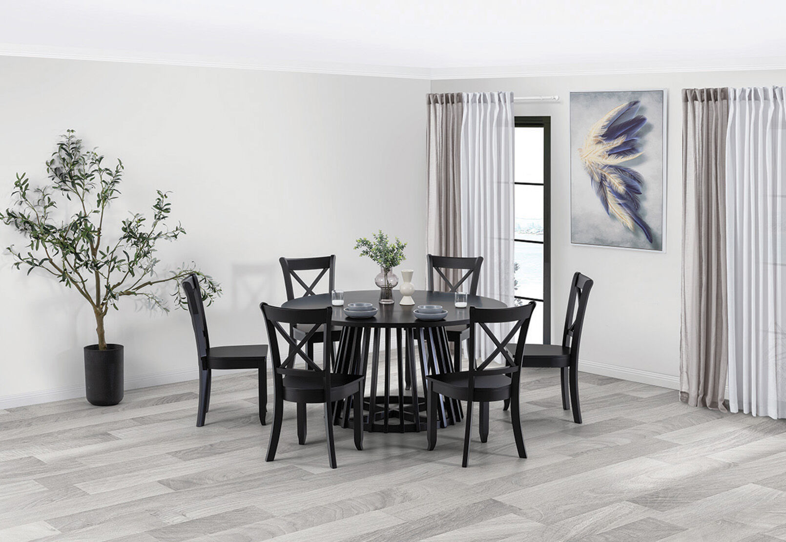 TORENTO 7 PIECE DINING SUITE WITH ECHUCA CHAIRS BLACK