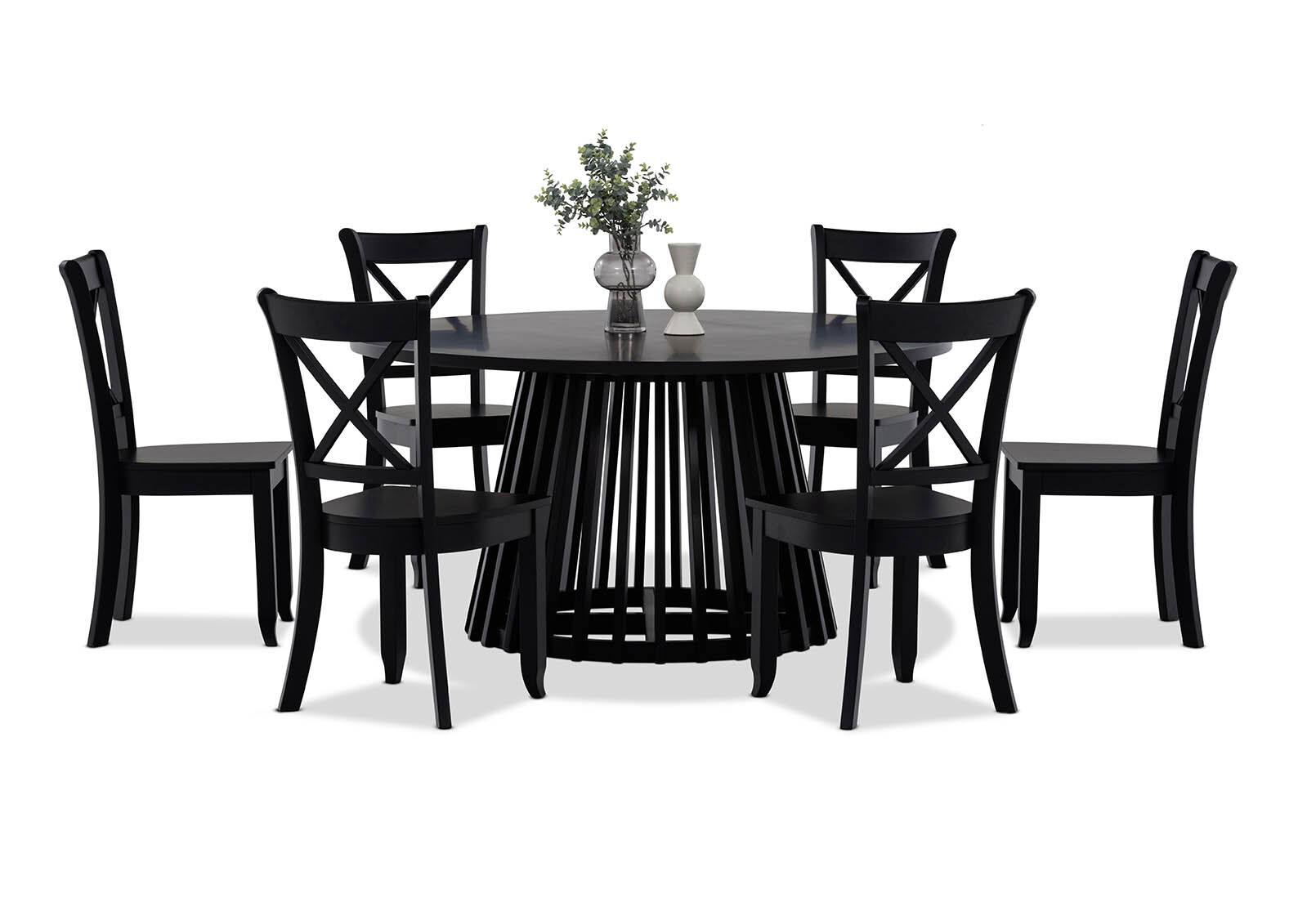 TORENTO 7 PIECE DINING SUITE WITH ECHUCA CHAIRS BLACK