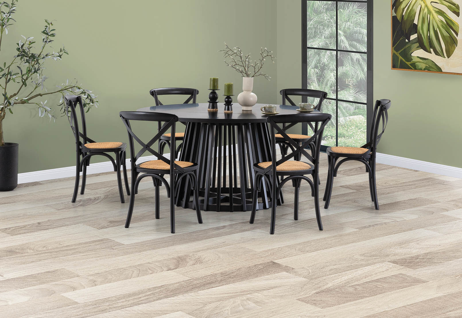 TORENTO 7 PIECE DINING SUITE WITH BORDEAUX CHAIRS. BLACK