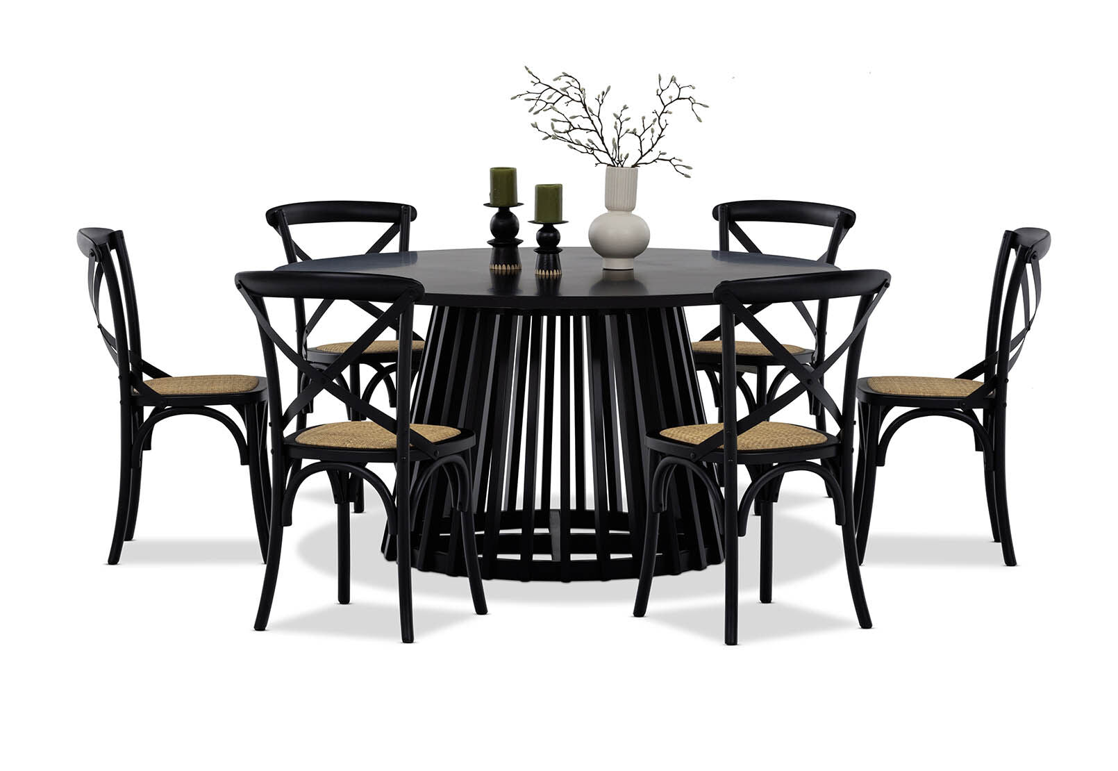 TORENTO 7 PIECE DINING SUITE WITH BORDEAUX CHAIRS. BLACK