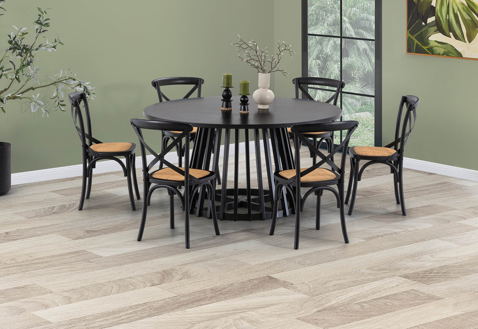 TORENTO 7 PIECE DINING SUITE WITH BORDEAUX CHAIRS. BLACK