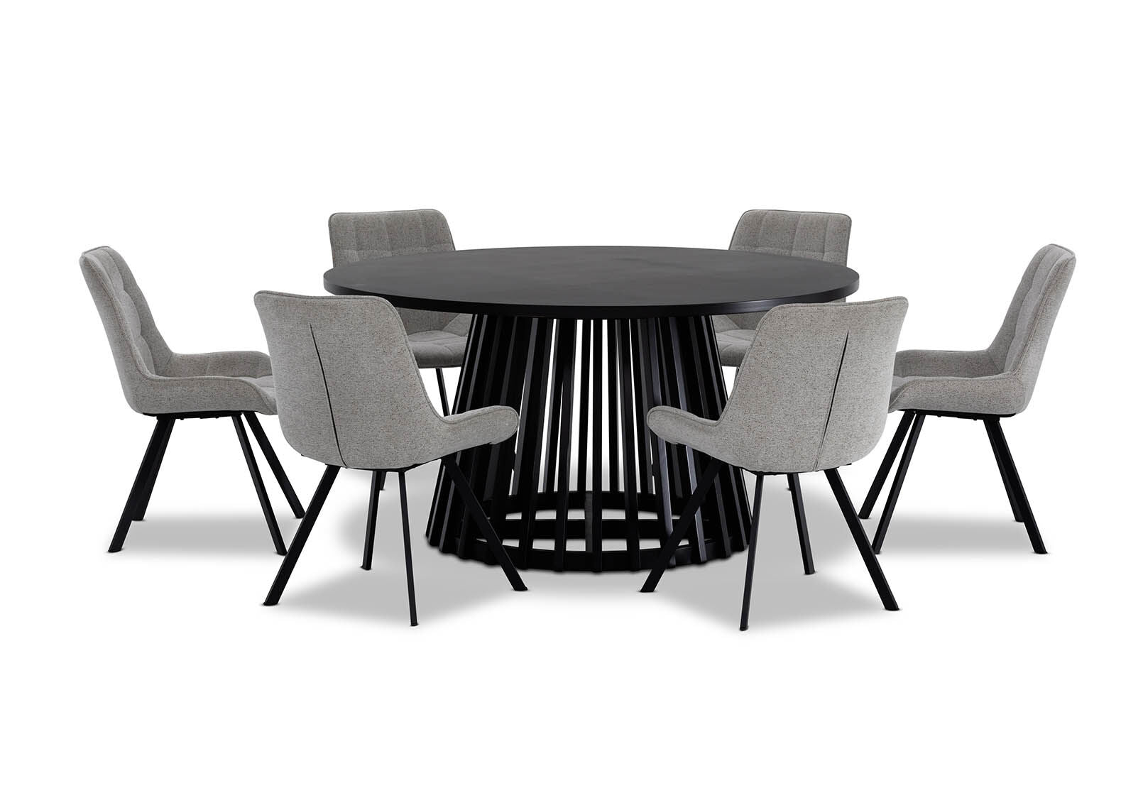TORENTO 7 PIECE DINING SUITE WITH ARABELLA CHAIRS. GREY