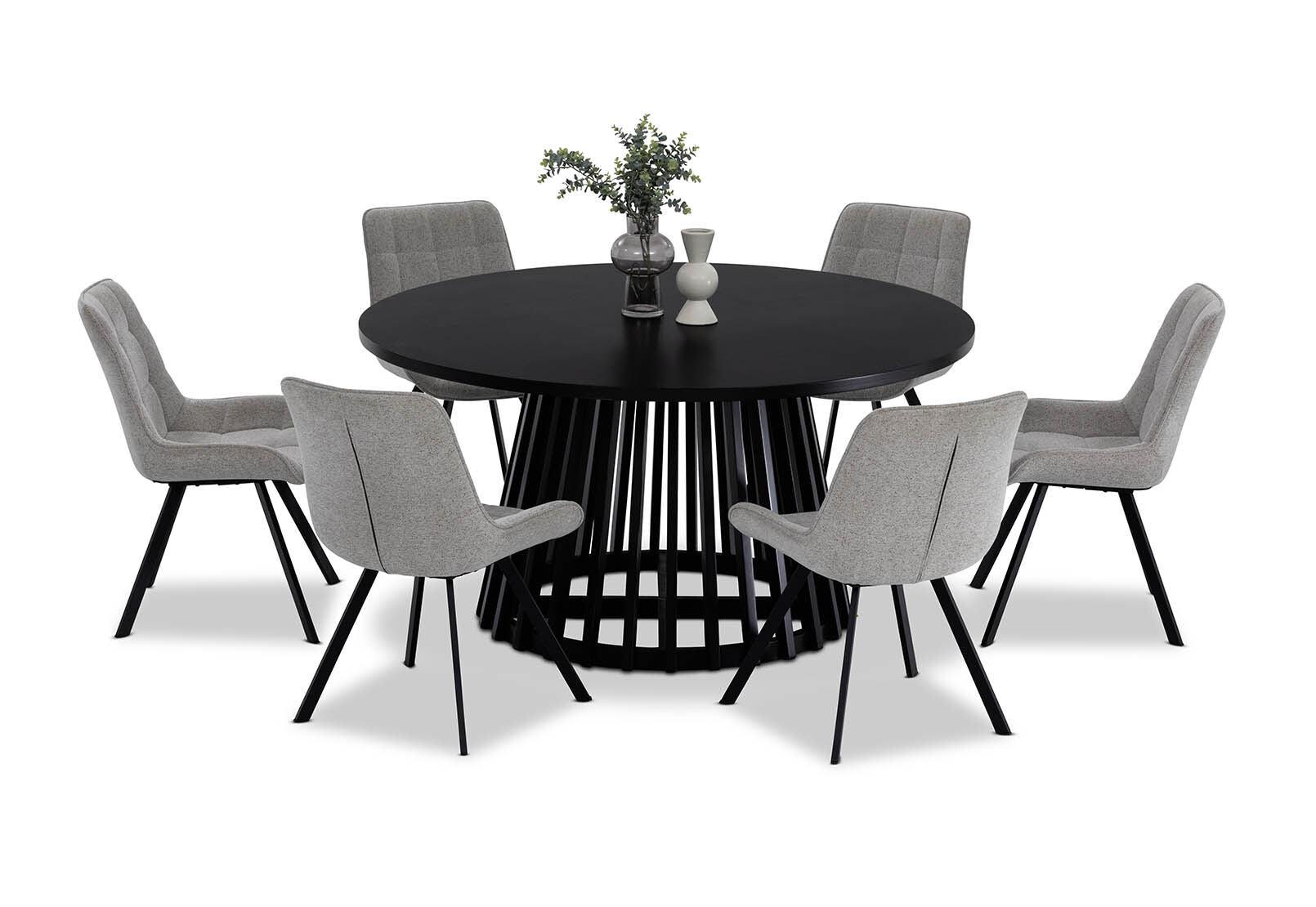 TORENTO 7 PIECE DINING SUITE WITH ARABELLA CHAIRS. GREY