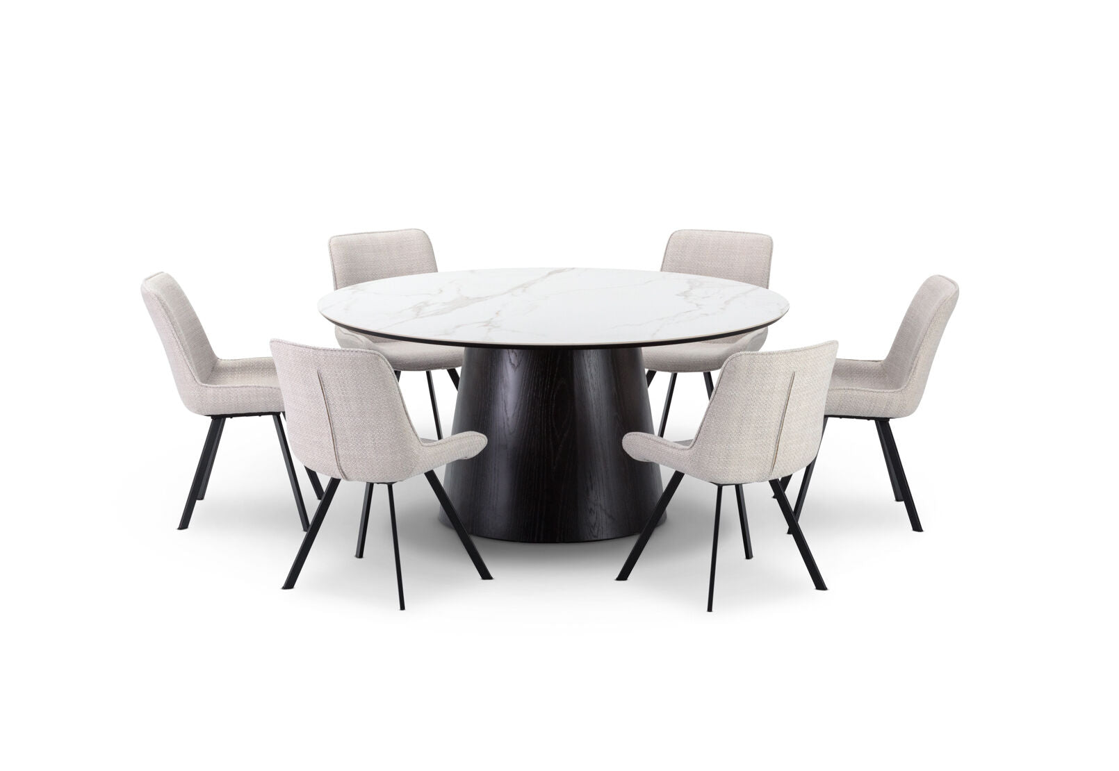 THANOS 7 PIECE CERAMIC DINING SUITE WITH VESTA CHAIRS WHITE