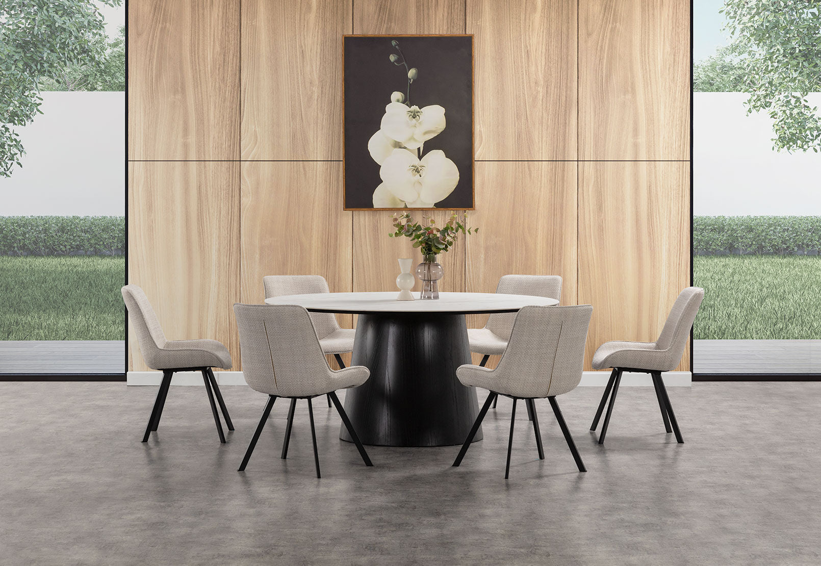 THANOS 7 PIECE CERAMIC DINING SUITE WITH VESTA CHAIRS WHITE